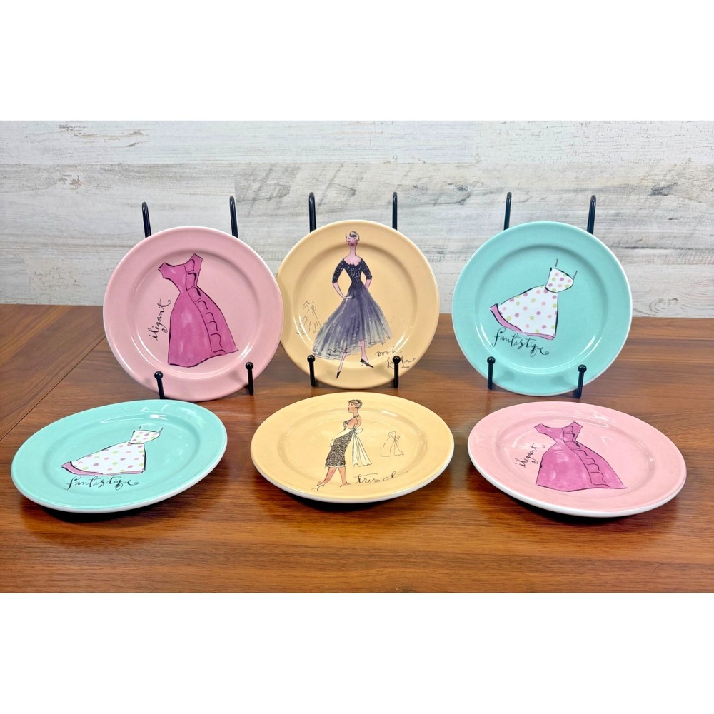 Rosanna "Oooh La La French Porcelain Dessert Plates lot‎ of 6 6" Diameter Italy